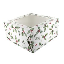 Vintage Holly Festive Christmas Square Cake Box in 6", 8", 10" - Range of Packs