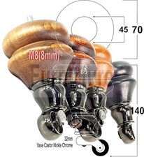 4x Solid Wood Castor Feet M8