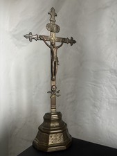 Stunning Naive Antique Brass Bronze Religious Cross Memento Mori Skull Detail