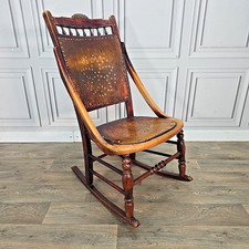 Antique Wooden Rocking Chair – Perforated Seat & Back Victorian / Arts & Crafts