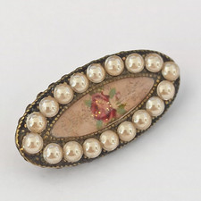 Michal Negrin Pin Brooch Retro Rose Pearls Victorian Revival Romantic Dainty Box