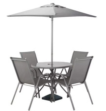 Home Sicily 4 Seater Metal Patio Set - Grey | Outdoor Garden Dining Table Chairs