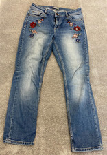 Dorothy Perkins Womens Blue embroidered Jeans Size UK 12 Mid Rise Zip Fly