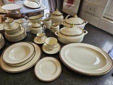 Minton Dinner Service Set for 11. Plus Tea Set. White Bone China. Gold And Blue.