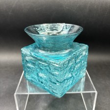 DARTINGTON Vase Kingfisher Aqua Blue 4" Square Devon Art Glass 1970's Vintage