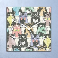 Glass Clock 30x30 Wall Home Silent Living room Colourful hipster cats Funky