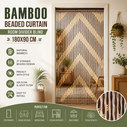 Wooden beaded bamboo door - wooden,