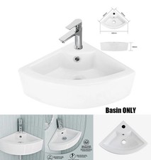 Small Quarter Basin Sink Compact Corner Wall Hung Modern Cloakroom Ceramic 435mm