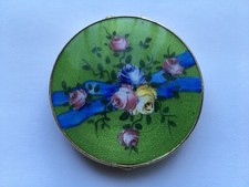 BEAUTIFUL C1920s HAND PAINTED FLOWER PATTERN GUILLOCHE ENAMEL LADIES COMPACT
