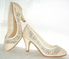 SIZE 3 4  WHITE CREAM PEACH LACE COMFY LOW MID HEEL BRIDAL COURT SHOES BNWB
