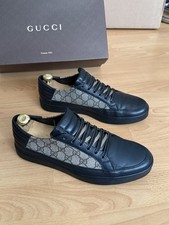 Gucci  386752 Mens Beige /black Monogram Leather  Sneakers Trainer Shoes 9,