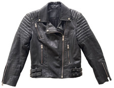 AllSaints Papin Biker Lambs Leather Jacket Coat Black, UK Size 8, Rocker, VGC
