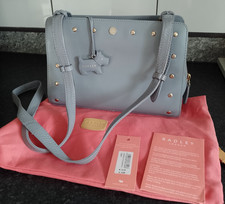 Radley, 3 sections, compact, x body bag, grey leather matching dog tag/shop tag.