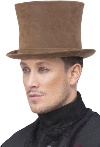 Victorian top hat brown suede - hat,