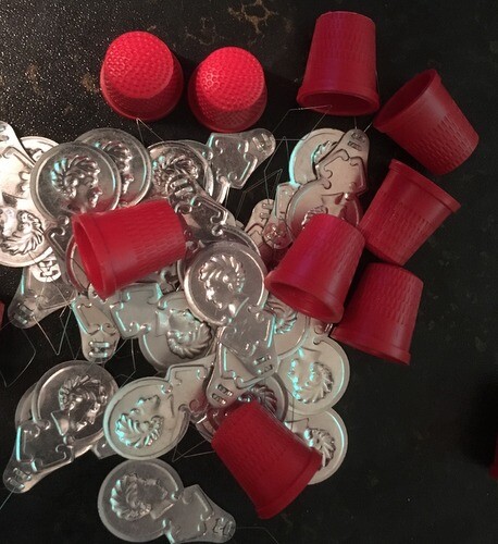 Vintage red plastic thimbles - plastic,