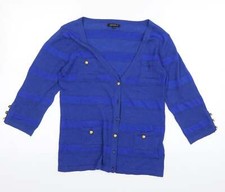 Leo Guy Womens Blue Roll Neck Wool Blend Cardigan Size M