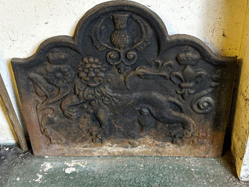 Cast iron fireplace back panel - cast,