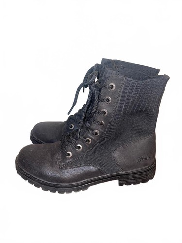 Black lace combat boots - lace-up, by