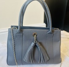 Osprey London Grey Leather Tote Shoulder Bag – Tassel Detail – Gold Hardware