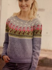 Knitting Pattern 1136 Ladies Flamingo Fair Isle Yoke Jumper In Drops Fine Merino