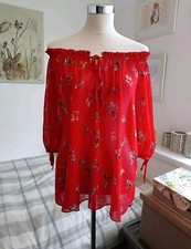Matalan Papaya BNWOT Size 12 14 16 Pretty Red Floral Off Shoulder Blouse Top