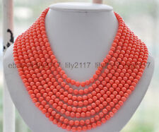 Genuine 8 rows 6mm pink coral