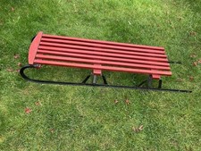Vintage 2 seat Wooden Sledge Traditional Toboggan.Steel Runners. Christmas Prop