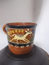 Terracotta Jug / Cup Mexican Barro Pottery Primitive Hand-painted Horse Mexico 