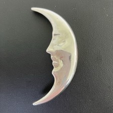 Vintage Man In Crescent Moon Silver Brooch
