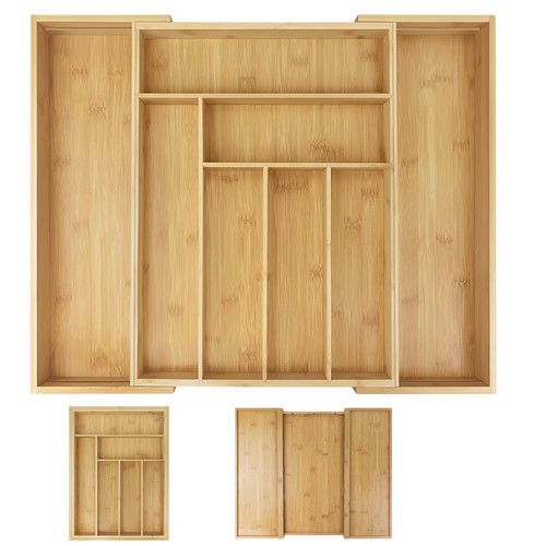 Expandable bamboo cutlery tray - bamboo,