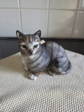 Harvey Knox HHH Ceramic Grey Tabby Cat Figurine Vintage