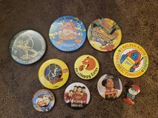 10x Vintage button Pin Badges Bundle - mostly 80's (TMNT/Wimpy/Dick tracey....