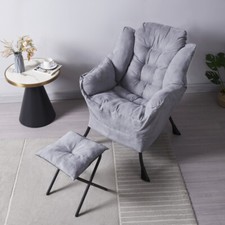 Fabric Lazy Chair with Footstool Relax Lounge Chair Accent Armchair Sofa Chair