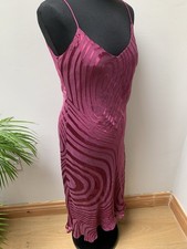 Vintage Y2K Monsoon Bias Cut Slip Dress Fits UK 12 Maroon Silk Blend Midi Length
