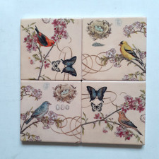 SET OF 4 CERAMIC COASTERS BIRD DESIGN