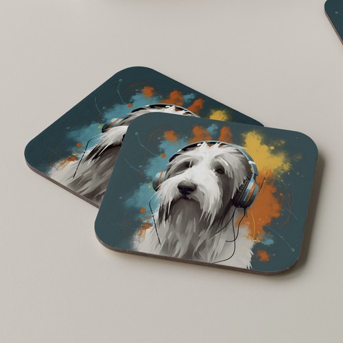 Bearded collie coaster - collie,