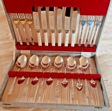 24 x Vintage Viners Stainless & Cream & Silver Plated Cutlery Set - Silver Rose