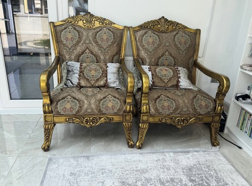 Ornate gold brown sofa arm - 2x,
