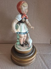 Vintage~ Schmid~ Turning Musical Box~  Girl Feeding Chicken~ 9" Tall~ VGC