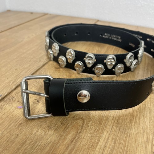 Black real leather skull belt - skull,