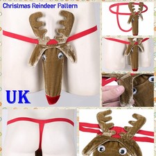 UK Novelty Men Christmas Reindeer Thong G-String Panties Funny Cosplay Underwear