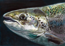 Atlantic Salmon Fishing Art Print, Fly Fisherman Gift, Signed by Artist A4 A3 