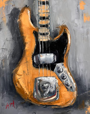 Abstract Jazz Bass Guitar Oil Painting On Canvas Original Signed Artwork Fender