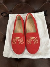 Andanines Girls Red Gold Suede Leather Loafer Slip On Slippers Shoes Sz 29 11.5