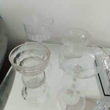 Set of 4 Non-matching Vintage Small Clear Glass Dessert Round Stemmed Dishes