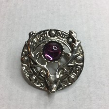 Vintage Celtic stag Brooch, Purple Amethyst, Style Glass Pin, Silver Tone, Scott