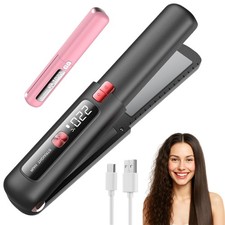 Cordless Hair Straightener & Curler 2-in-1 - Portable USB Rechargeable Flat Iron