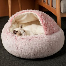Large Cat Calming Bed Cuddle Pet Warm Plush Cave Hooded Igloo Sleeping NestHouse