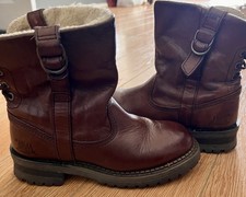 CAT UK Size 4 (EU 37) Womens Brown Leather Lined Faux Fur Buckle Boots