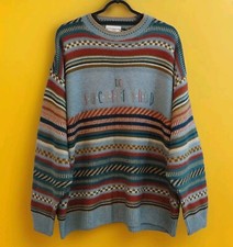 Vintage The Sweater Shop Mens Patterned Jumper 90s Tight Knit Large Multicolour